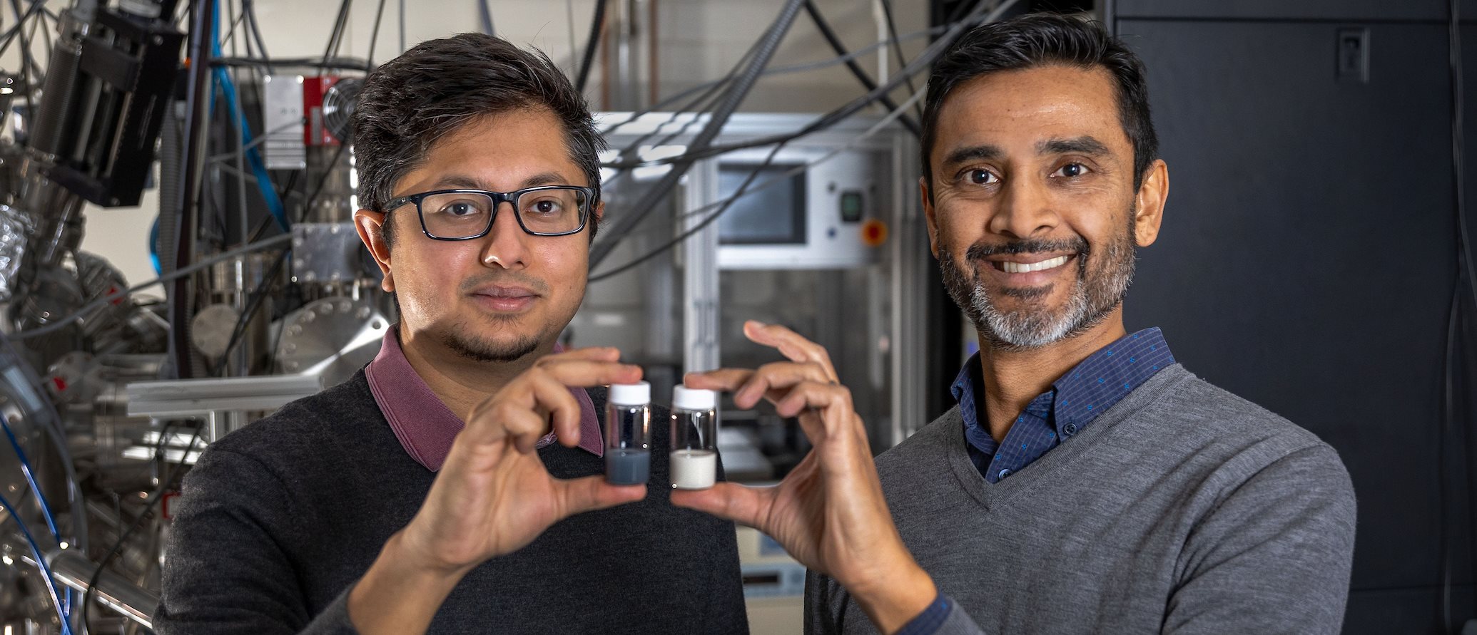 Nuclear, Plasma and Radiological Engineering Professor Mohan Sankaran and graduate student Souvik Bhattacharya showcase their work with boron-doped diamonds.