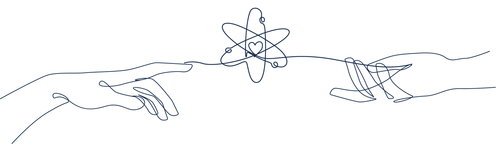 line art of hands and molecule with a heart