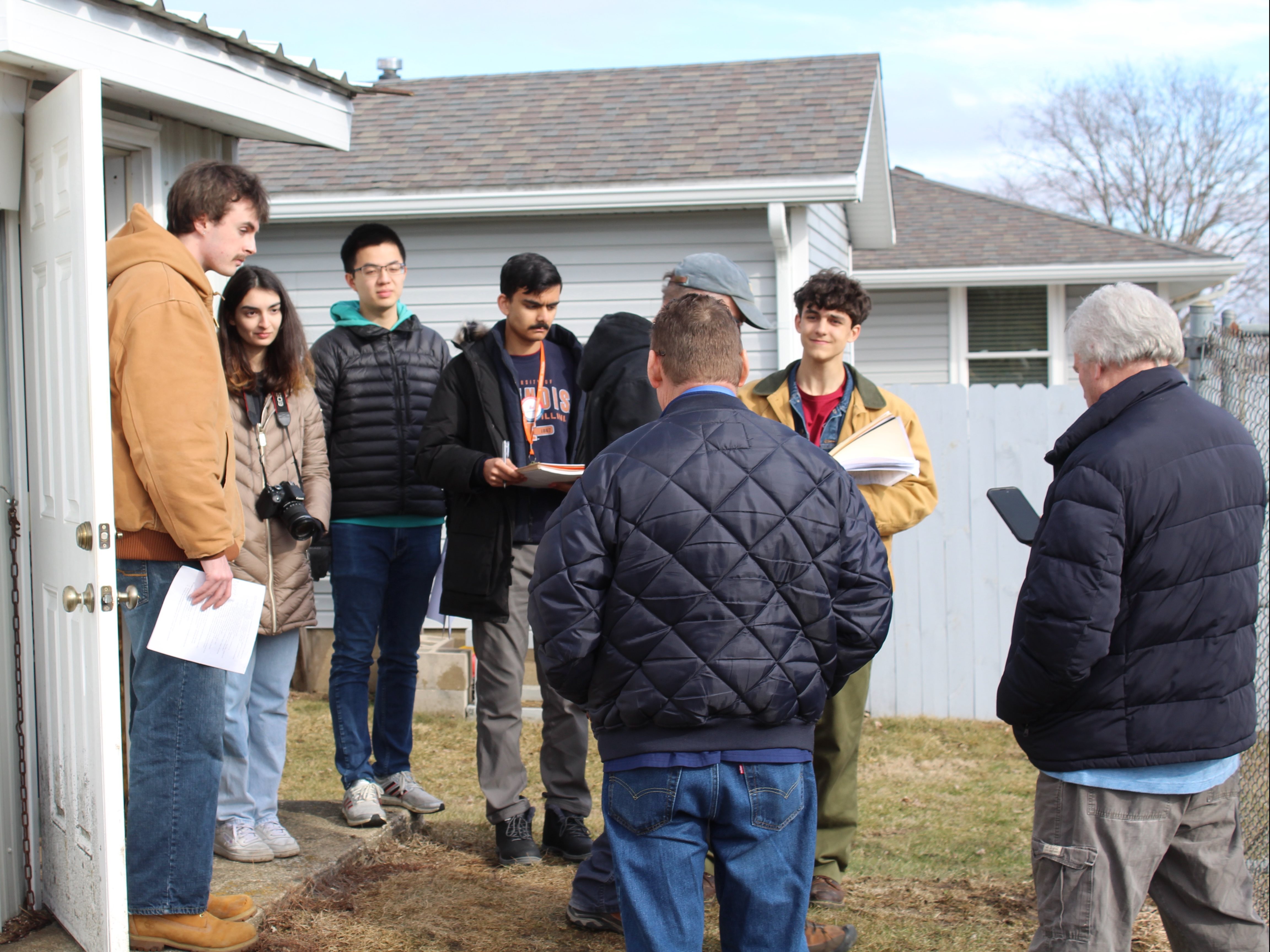 EWB volunteers and local contacts outside the Woodford, IL Chemical Shed.