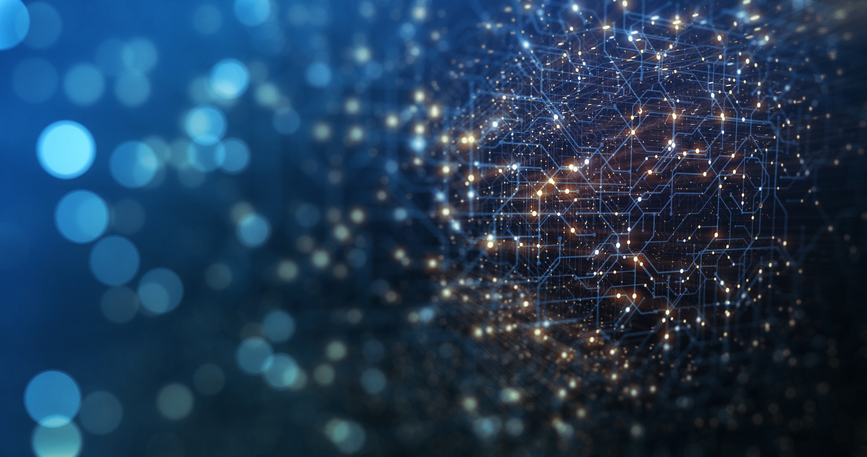 An abstract visual of quantum computing, with dots connected by lines to indicate quantum internet connections and neural networks