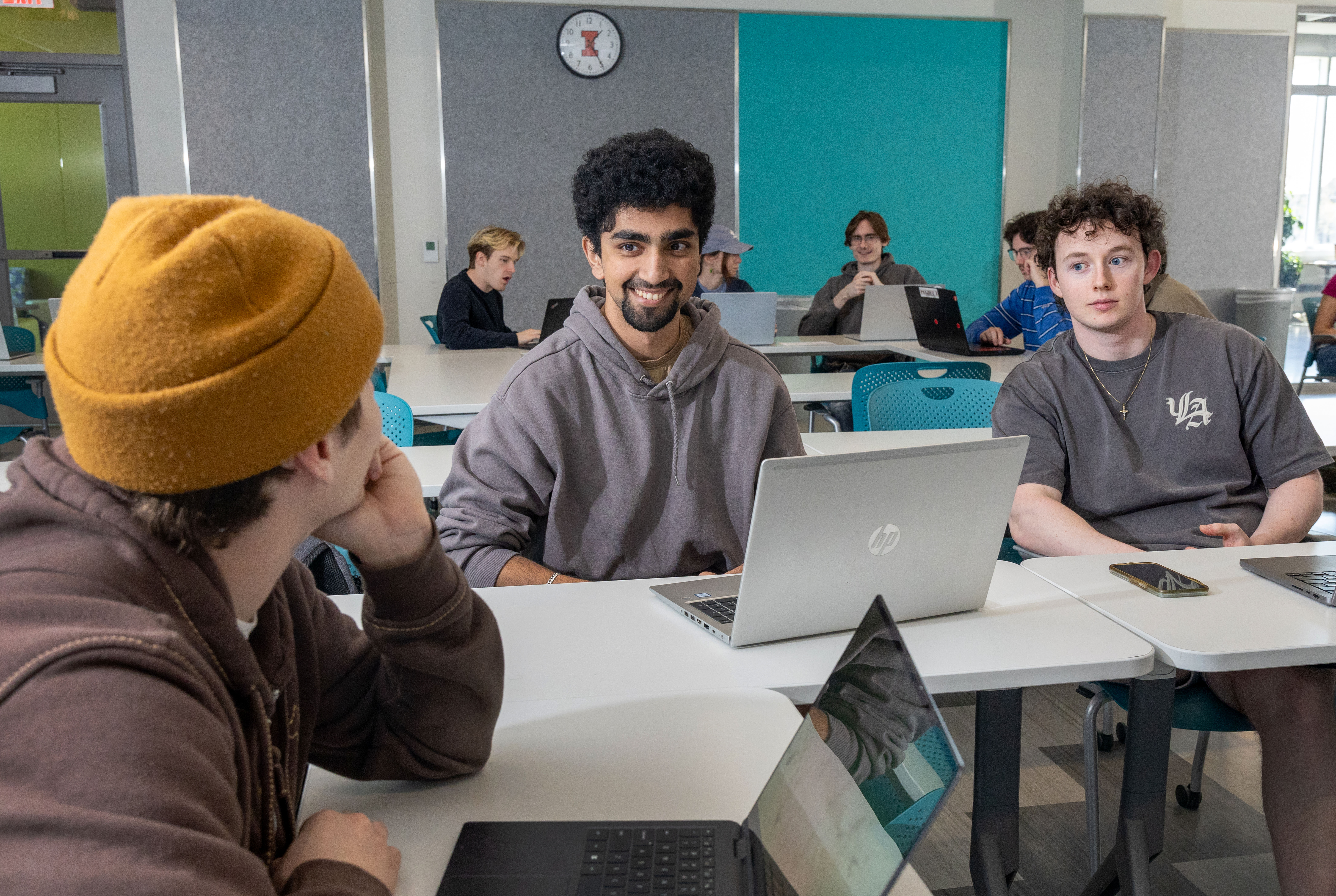 
Physics professor Mark Neubauer instructs his Phys 498 (Machine Learning for Physics) students as they gather in small groups at Sidney Lu MEB on April 22, 2025. The DS + Physics major is under review.