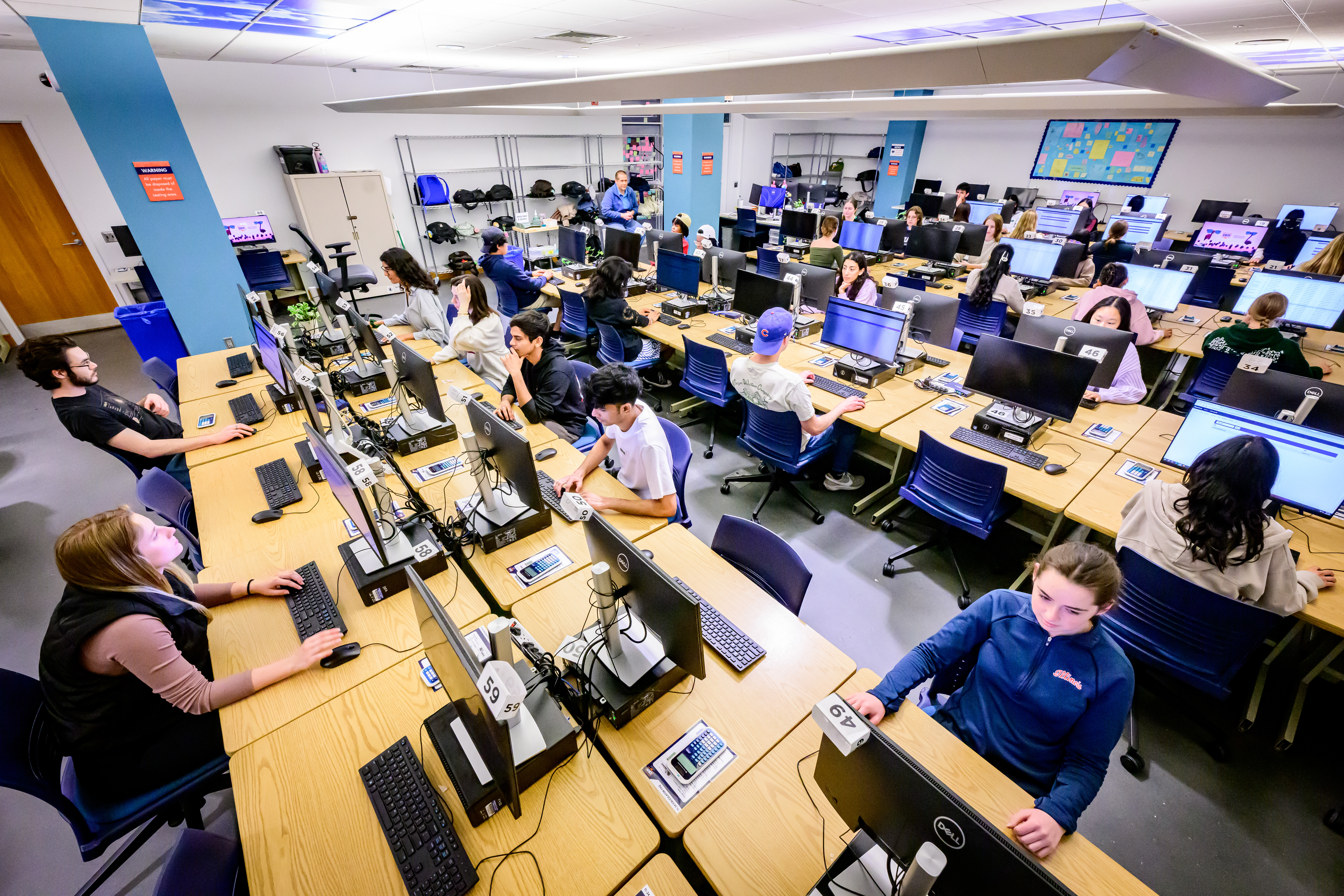 Students working in the CBTF (computer-based testing facility)