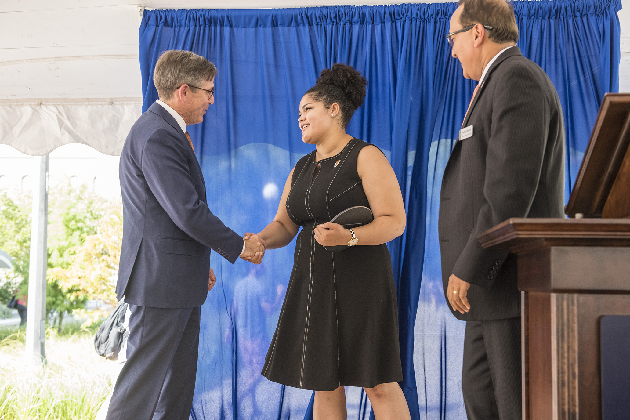 Student recieving award