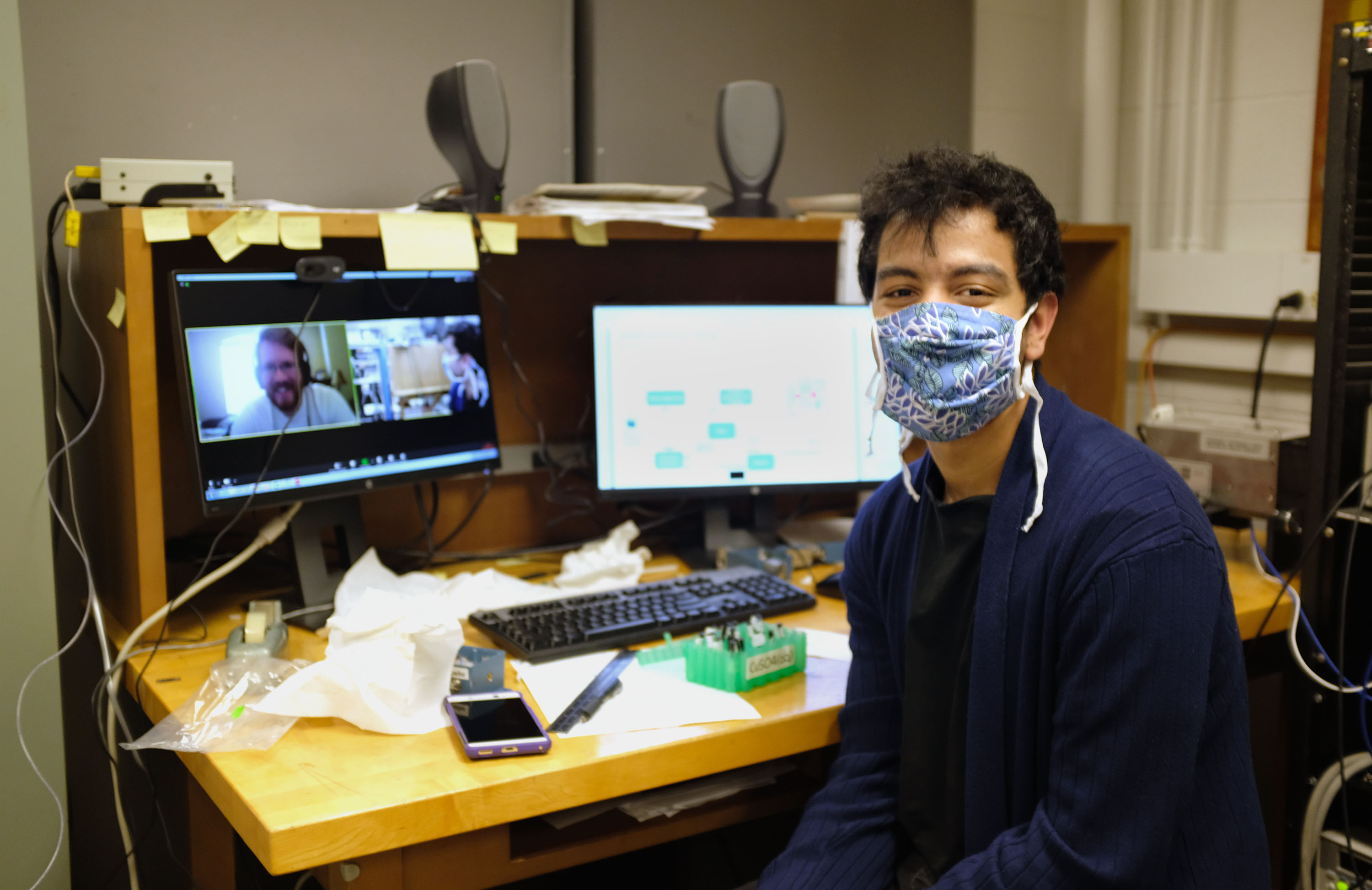 The Physics 403 advanced course, taught during the Spring 2020 semester by Eugene Colla, pictured here, senior lecturer, and Virginia (Gina) Lorenz, associate professor, was successfully converted to remote instruction from the fifth floor of the Engineering Sciences Building (ESB) in Urbana.