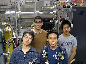 Working on the self-stirring liquid metal system were (l to r) Wenyu Xu, Michael Jaworski, Jason Kim, and Matthew Lee.