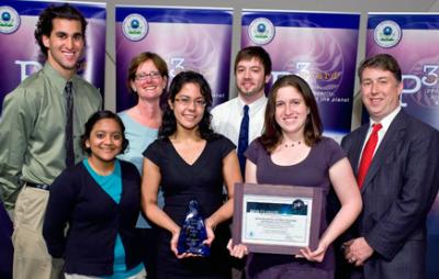 Front row: CEE students Anjili Patel, Sheila Markazi, and Kimberly Parker. Back row: CEE student Peter Maraccini; Laura Hahn, Center for Teaching Excellence; CEE graduate student Ian Bradley; EPA Assistant Administrator Paul Anastas.
