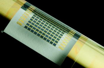 A flexible array of gallium arsenide solar cells. Photo courtesy of John Rogers.