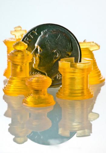 Chess pieces designed and built by University Laboratory School students using a classroom 3D printer.