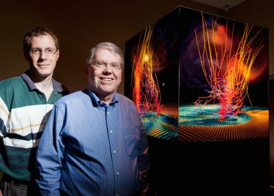 Atmospheric sciences researchers Brian Jewett (l) and Robert Wilhelmson will use Blue Waters to study how tornadoes form. Their research eventually could lead to better predictions of the severe storms.