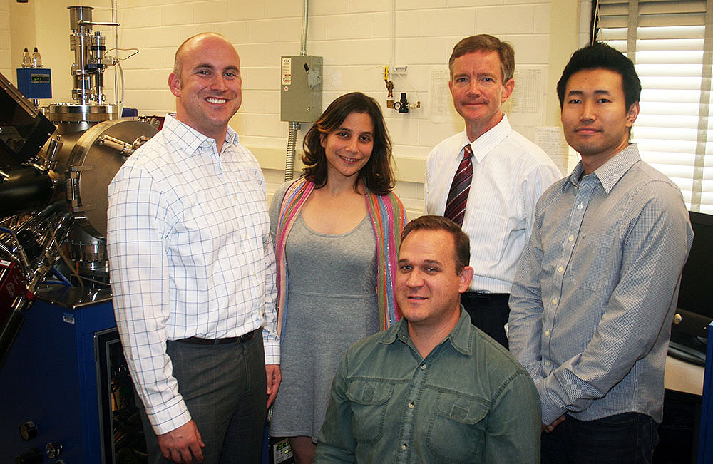 This is one of several projects receiving support from the College of Engineering SRI program. Project group members include (l to r) Lane Martin, Elif Ertekin, Ed Seebauer, Sungki Lee and Brent Apgar (seated).