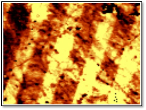 The researchers suspended graphene over periodically poled lithium niobate. The 'stripes' indicate different polar regions.