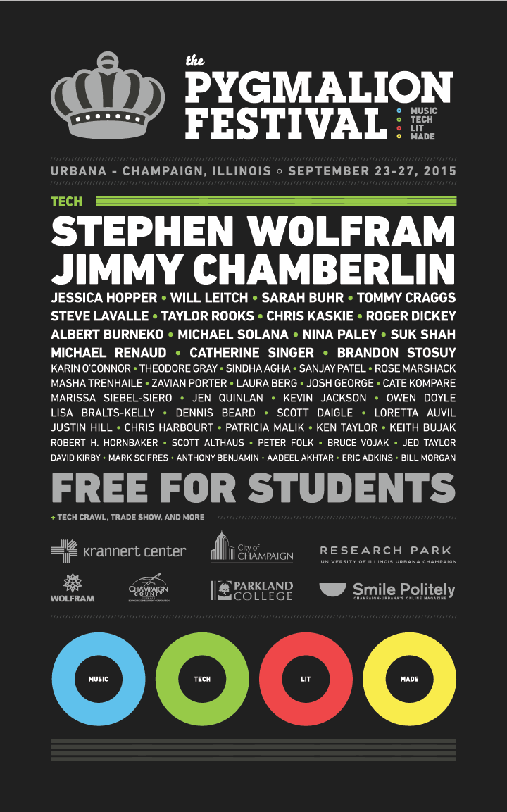 Flier promoting the Pygmalion Festival featuring Stephen Wolfram and Jimmy Chamberlin