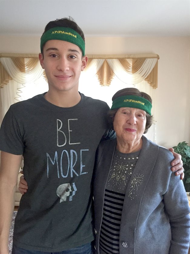 Jacob Minin, a freshman in Bioengineering, poses with his great grandmother, Berta Rubina, in 2017. Minin lost Rubina to cancer in early 2019 and is honoring her during his ride with Illini 4000 in summer 2020.