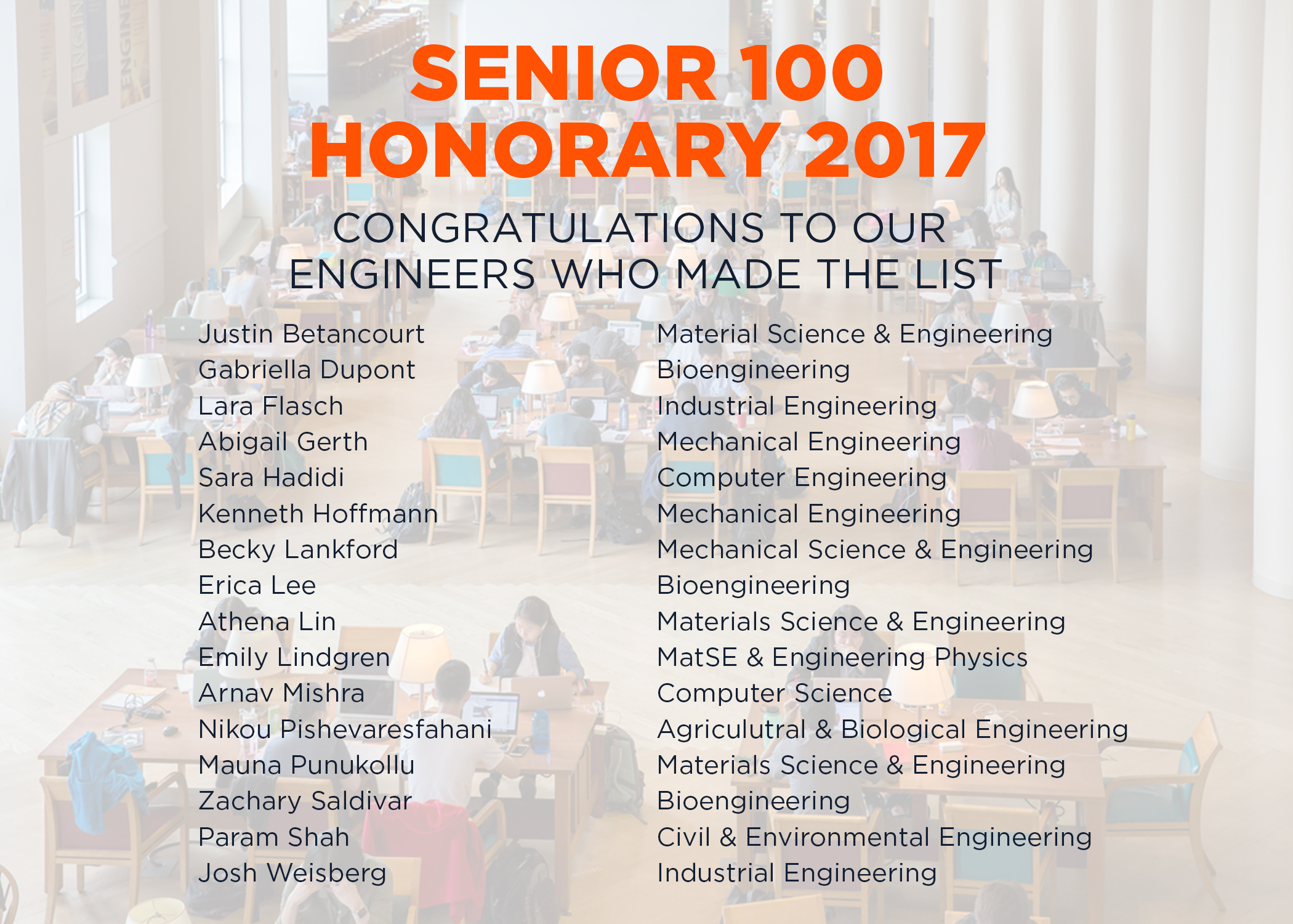 Sixteen Engineering at Illinois students among those honored as Senior