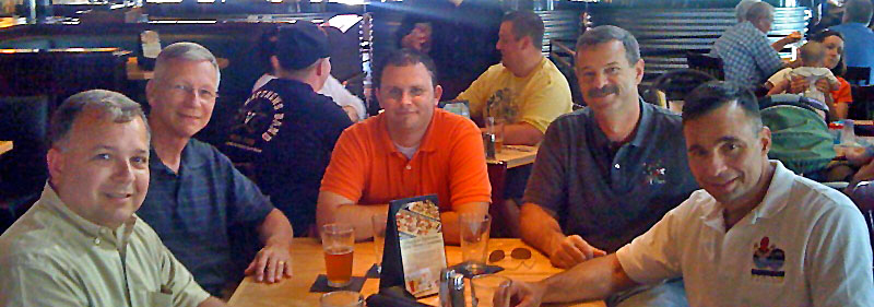 Photo taken June 22, 2009. Left to right: Michael Lembeck (BS '80, MS '81, PhD '91), astronaut Steven Nagel (BS &amp;rsquo;69), U of I advancement officer Brett Clifton, astronaut Scott Altman, (BS &amp;rsquo;81), and astronaut Lee Archambault (BS &amp;rsquo;82, MS &amp;rsquo;84)