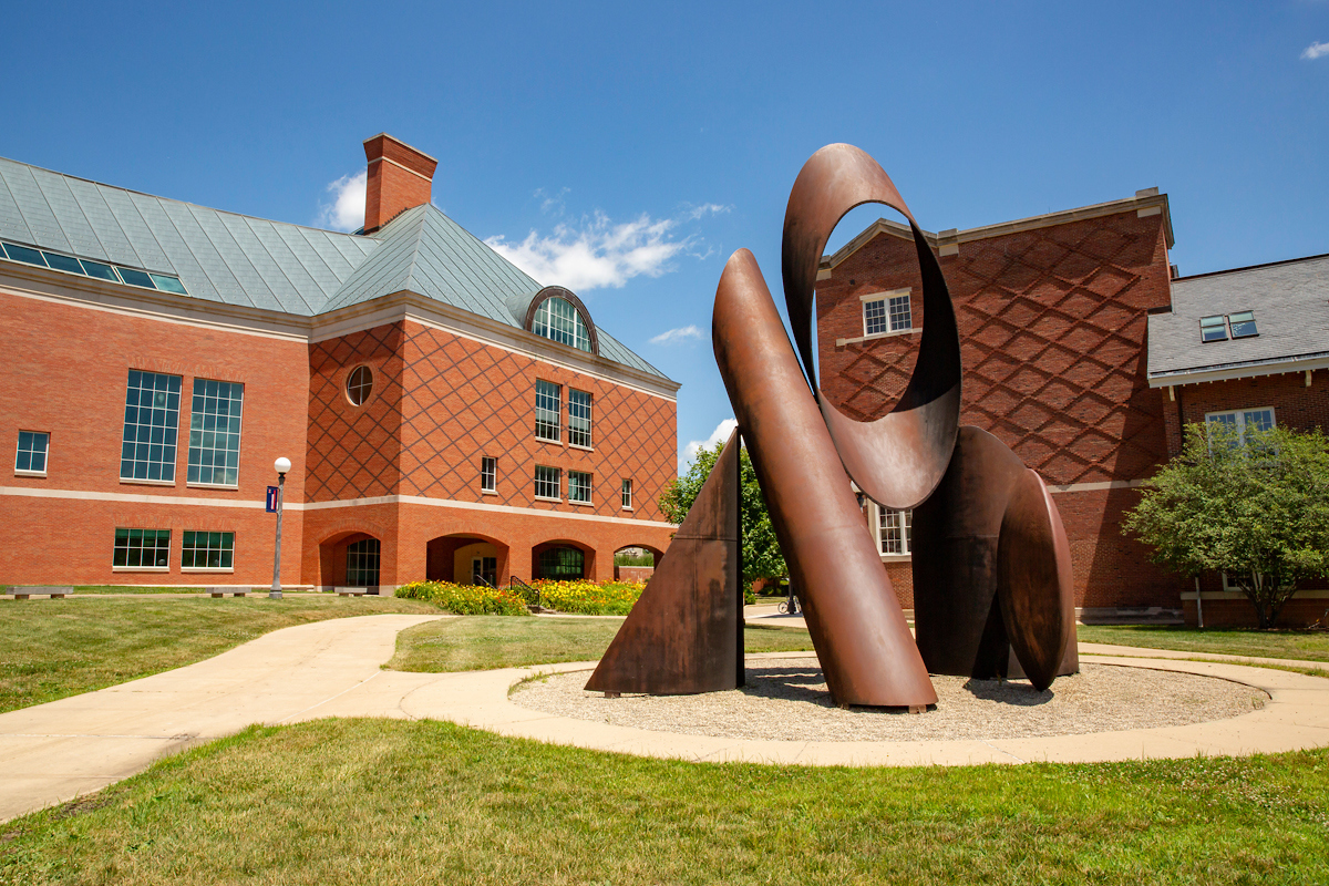 scuplture on the bardeen quad