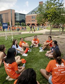 First-year students attend a Women in Engineering orientation and resource fair in August.
