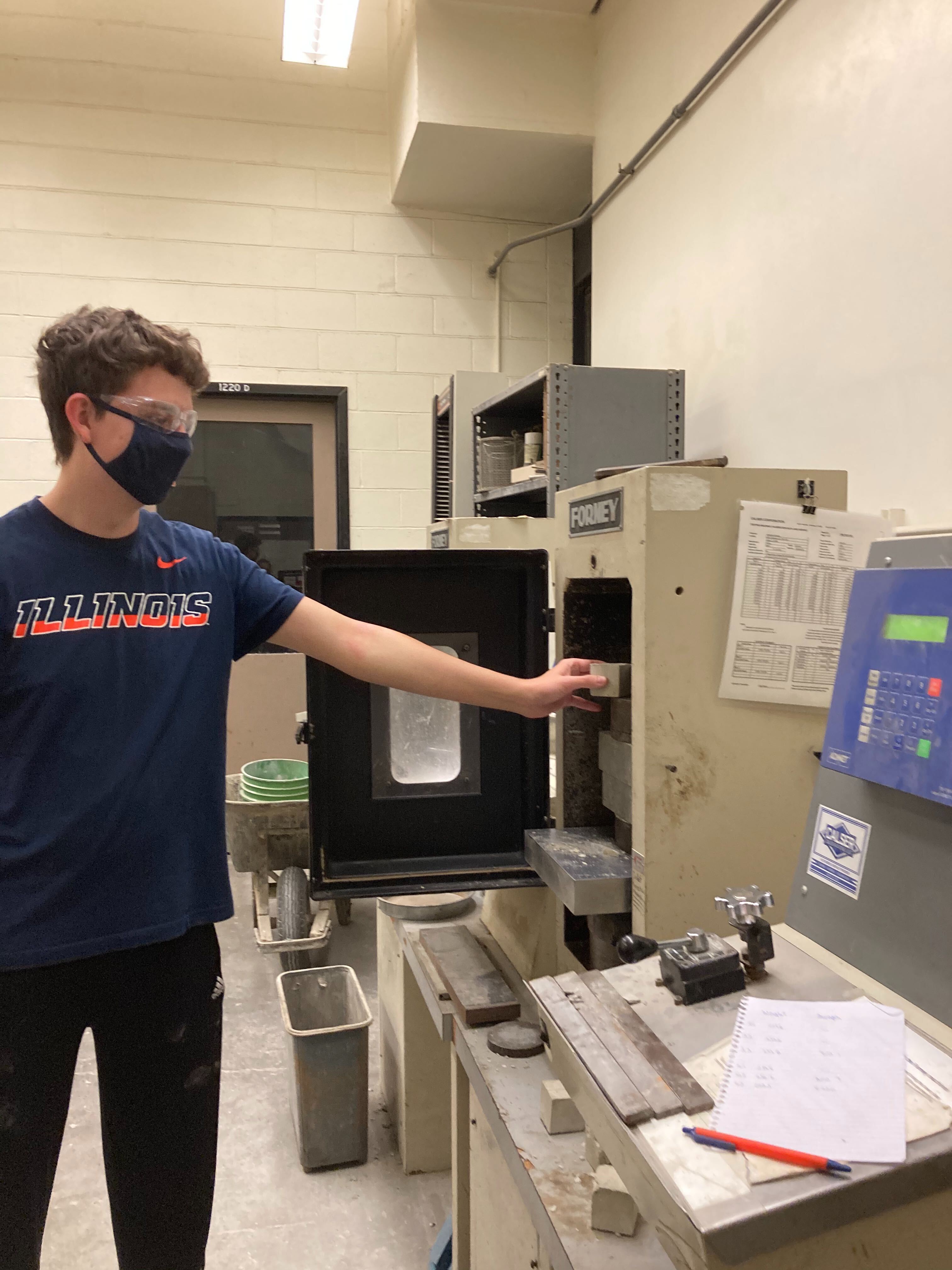 Part of my research involves testing the compressive strength of a concrete samples.