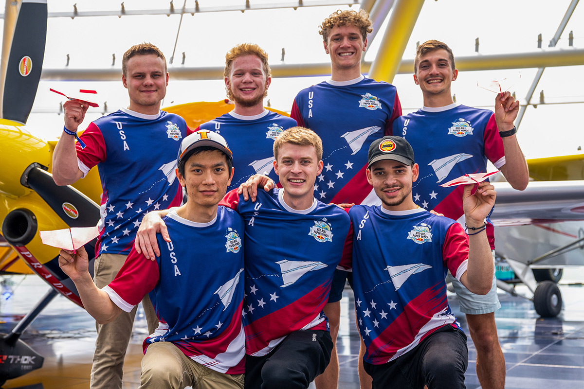 Members of Team United States pose for a portrait during the Red Bull Paper Wings World Finals