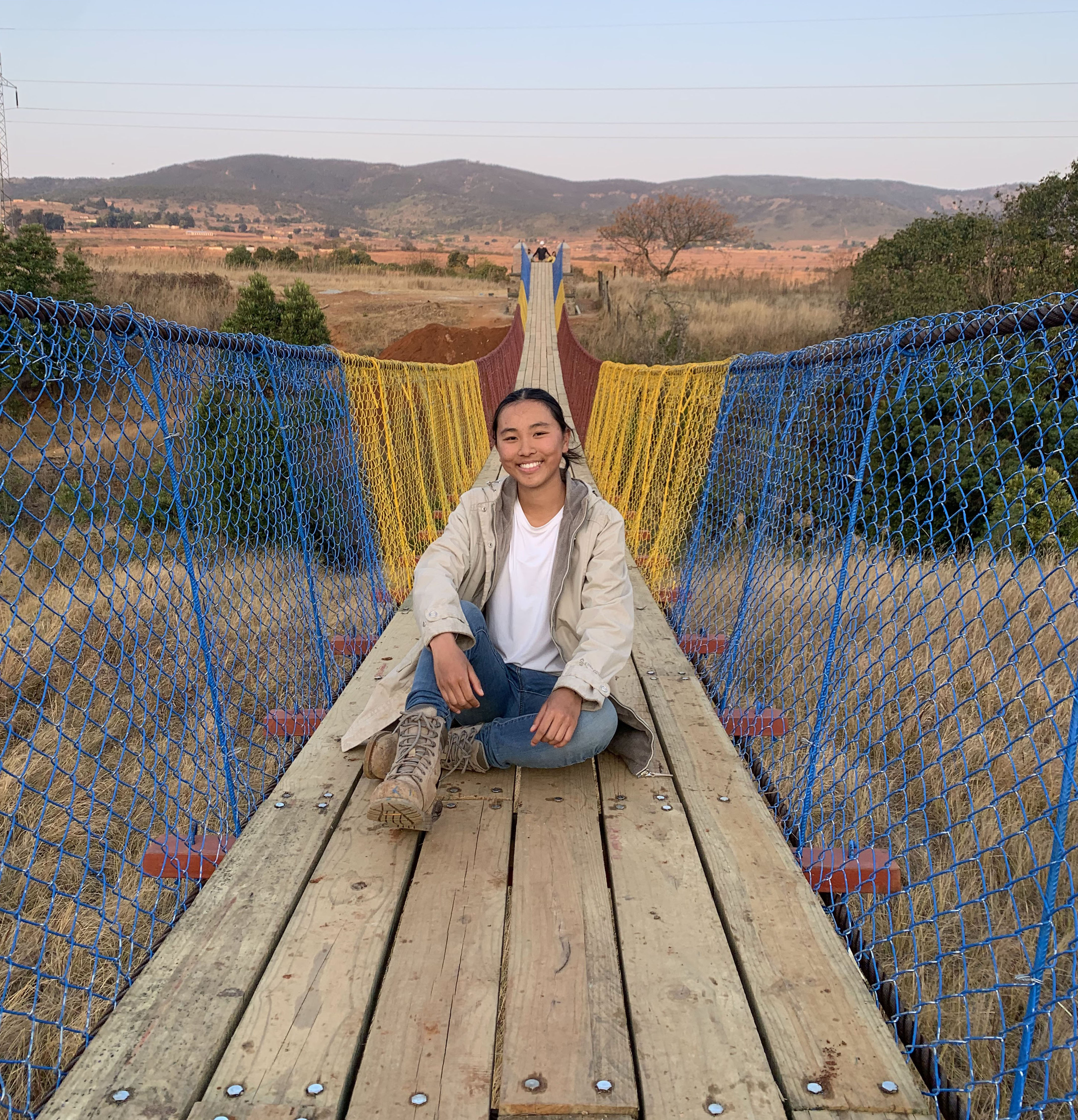 Rachel Chen (B.S. &amp;amp;amp;amp;rsquo;25, Civil Engineering), seen here on the finished KaZenzele Footbridge in Eswatini, was among the EIA Bridge Program students to receive cultural training from IPENG before their trip. (Photo courtesy of Rachel Chen)