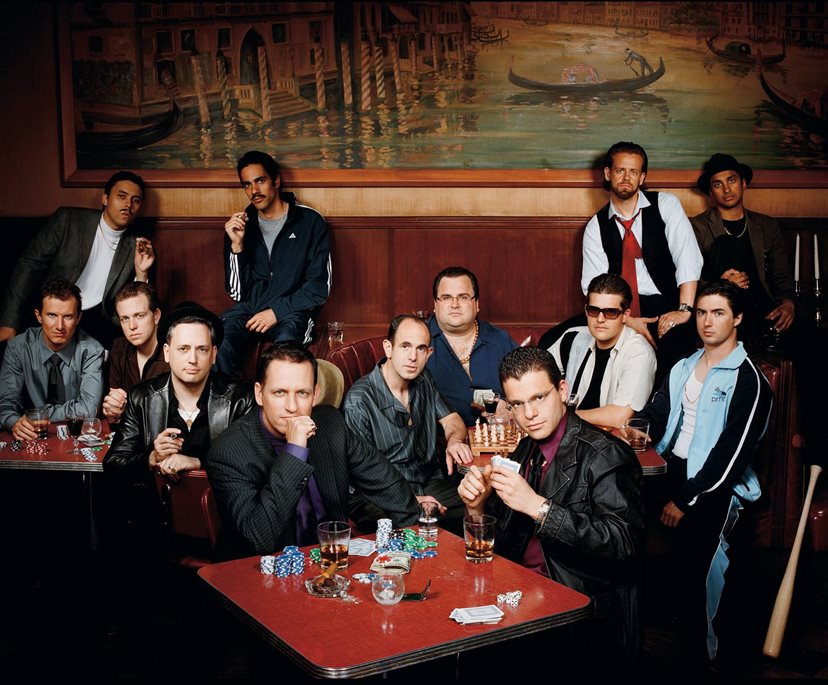 The infamous "PayPal Mafia" photo including five Illini engineers: YouTube co-founder Jawed Karim (back left); Yelp co-founder Jeremy Stoppelman (standing in back next to Karim); PayPal co-founding engineer Luke Nosek (seated bottom left); Yelp co-founder Russel Simmons (seated bottom right); and Max Levchin (seated front right).