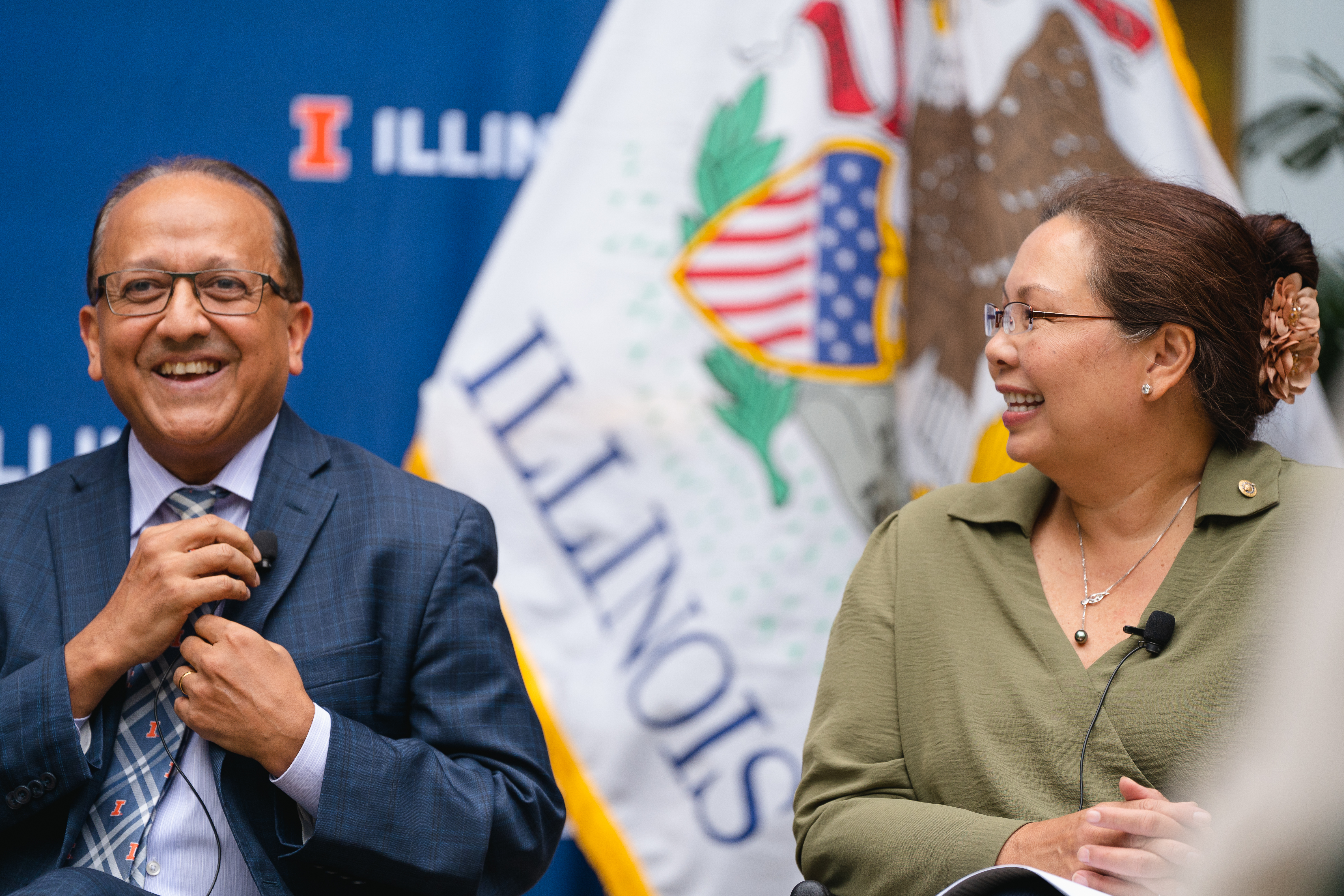 Dean Bashir pictured at a faculty panel discussion with Sen. Tammy Duckworth on Sept. 8