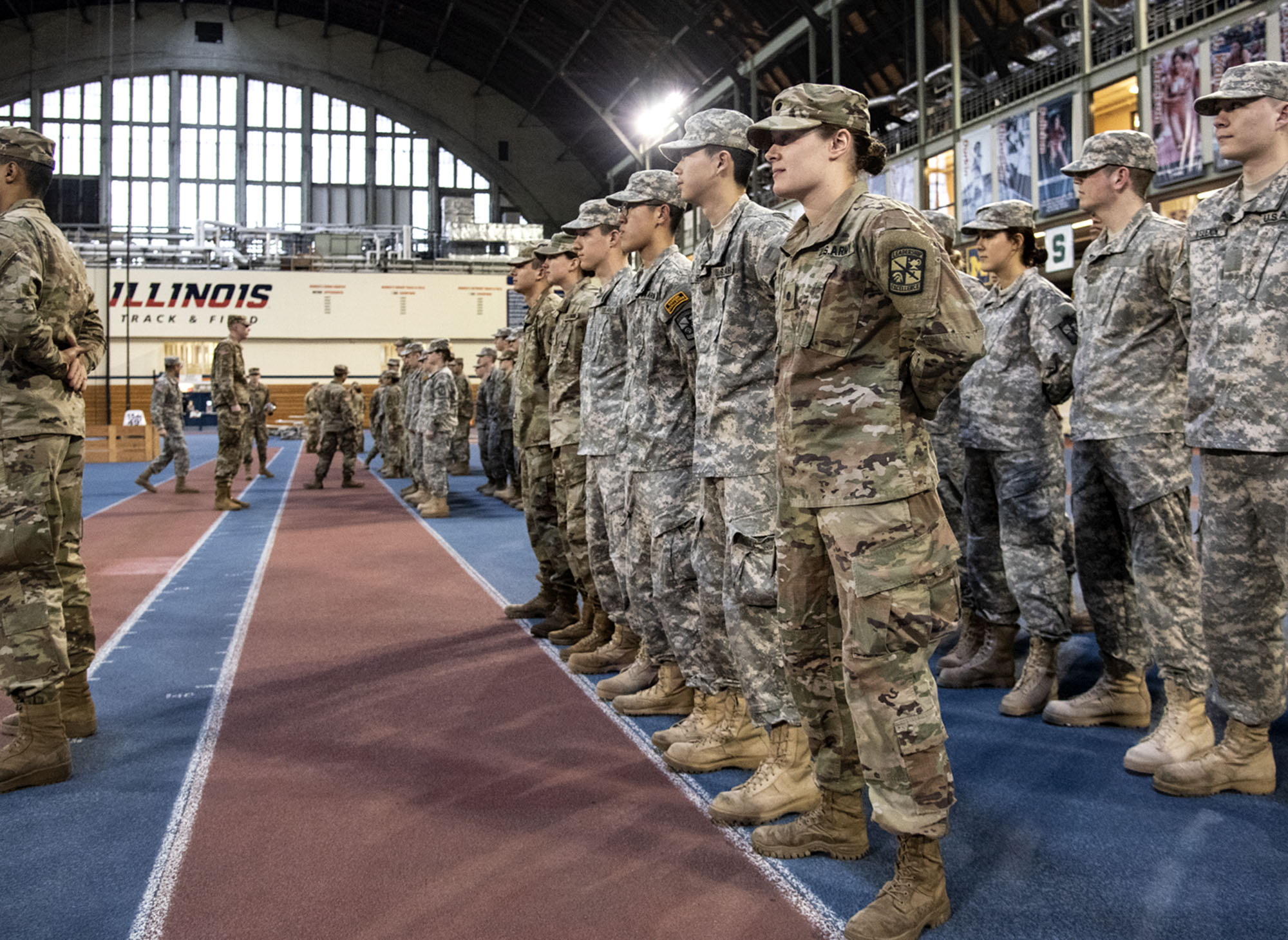 Molly Hein, foreground in front row, an Army ROTC cadet, who just finished her junior year in MatSE, has ties to Illinois that include her sister and Illinois alumna, Stephanie Hein (BS &rsquo;16, Molecular and Cellular Biology), and a distant relative on her father's side, Jonathan Baldwin Turner, who helped establish the University of Illinois. Hein is carving out her own path at Illinois as she prepares for a busy summer, including a trip to Mongolia as part of the ROTC&rsquo;s Cultural Understanding and Language Program (CULP), followed by 37 days of military training at Advanced Camp in Fort Knox, Kentucky.<br /><em>Photo by Heather Coit</em>