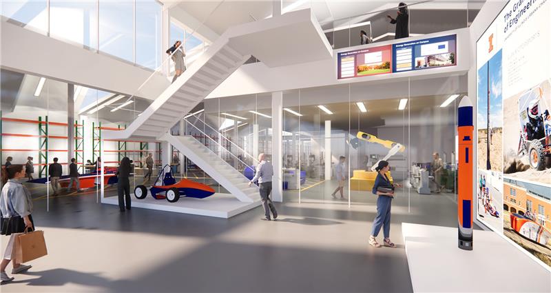 Architect's rendering of entry to the Engineering Student Design Center