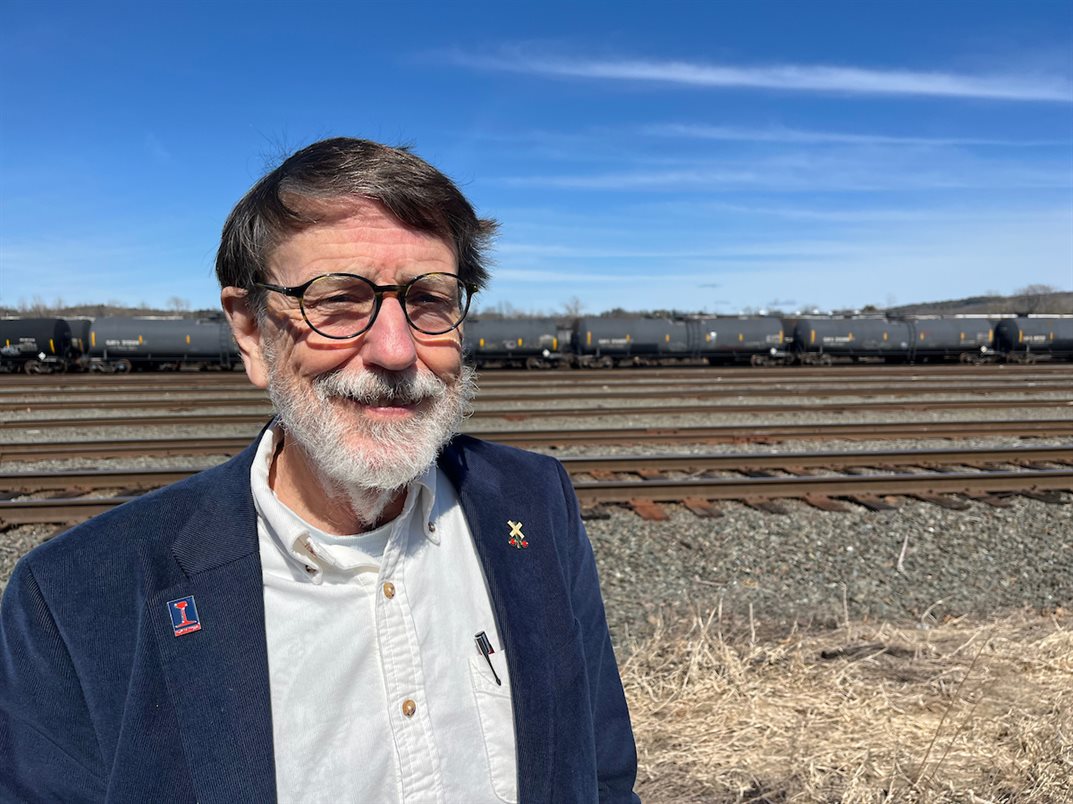 Christopher Barkan, the George Krambles Director of the Rail Transportation and Engineering Center (RailTEC) is seen here in East Deerfield, Massachusetts in spring 2024.