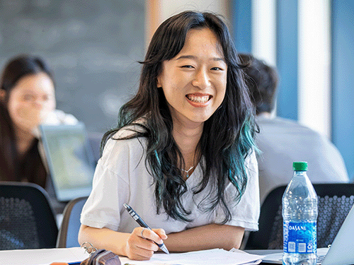 Female engineering student studying.