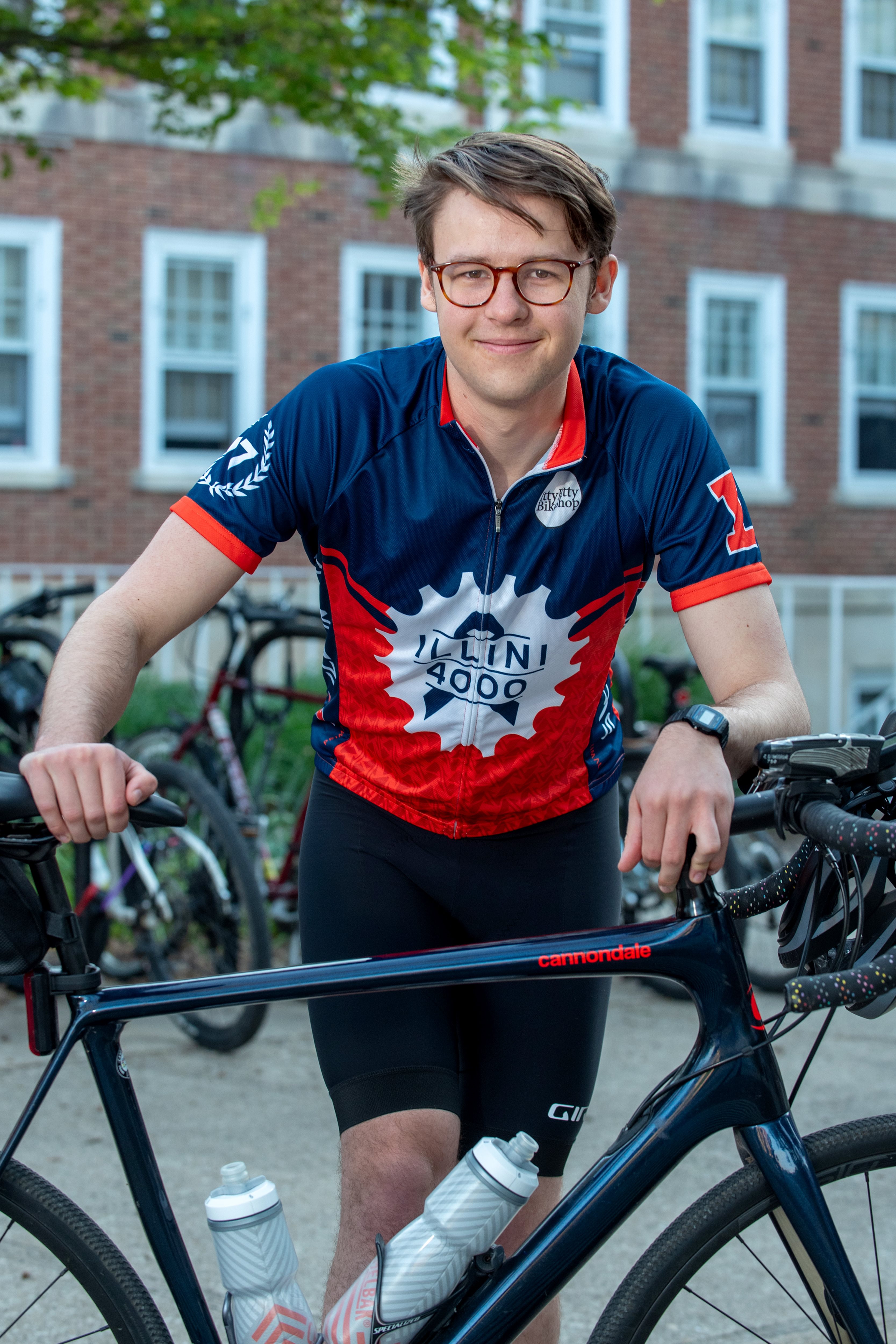 Dylan Hendrixson (B.S.'24, Chemical and Biomolecular Engineering) is pictured at in front of Allen Hall in Urbana in May 2024.