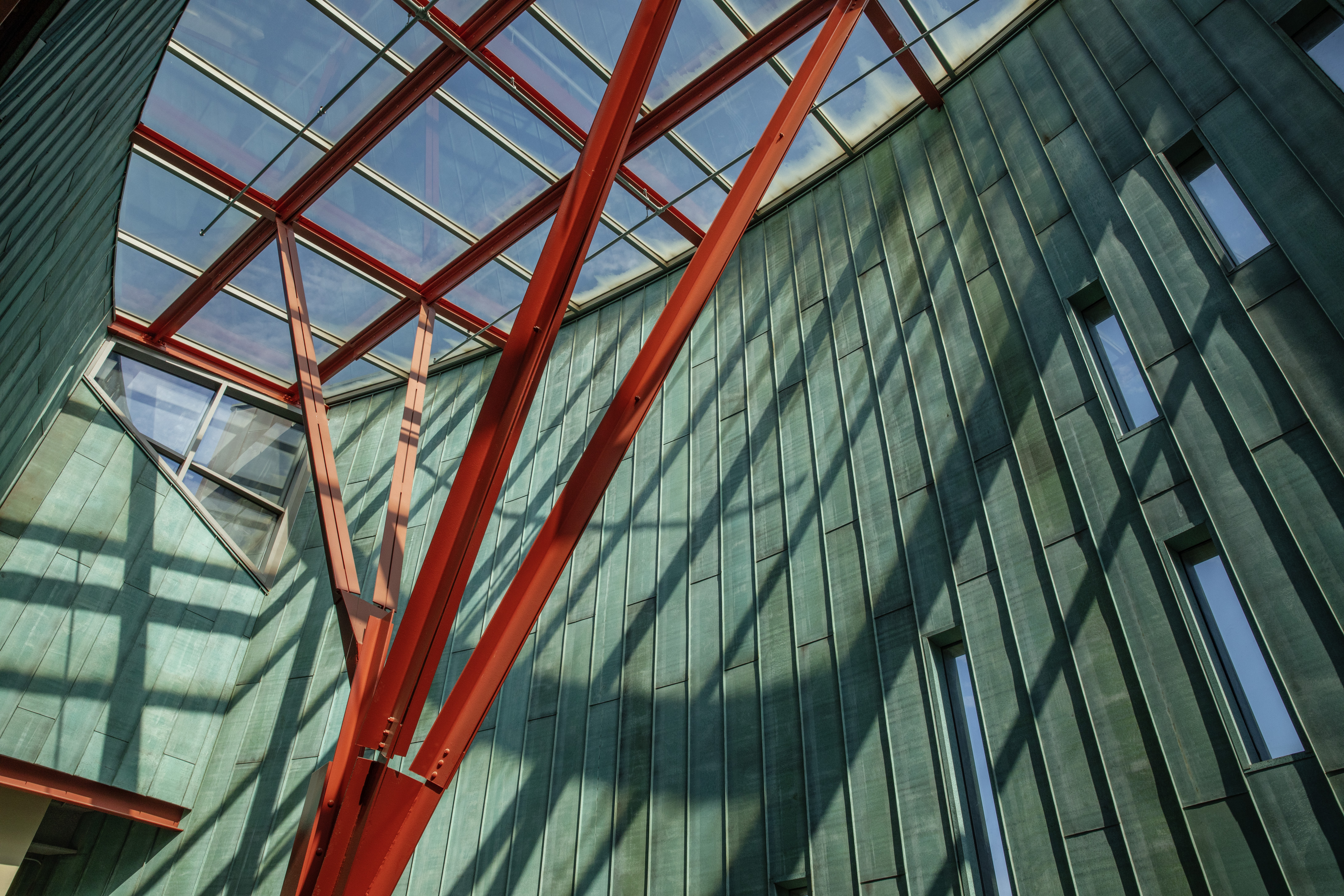 Abstract shadows in atrium of Siebel Center for Computer Science.